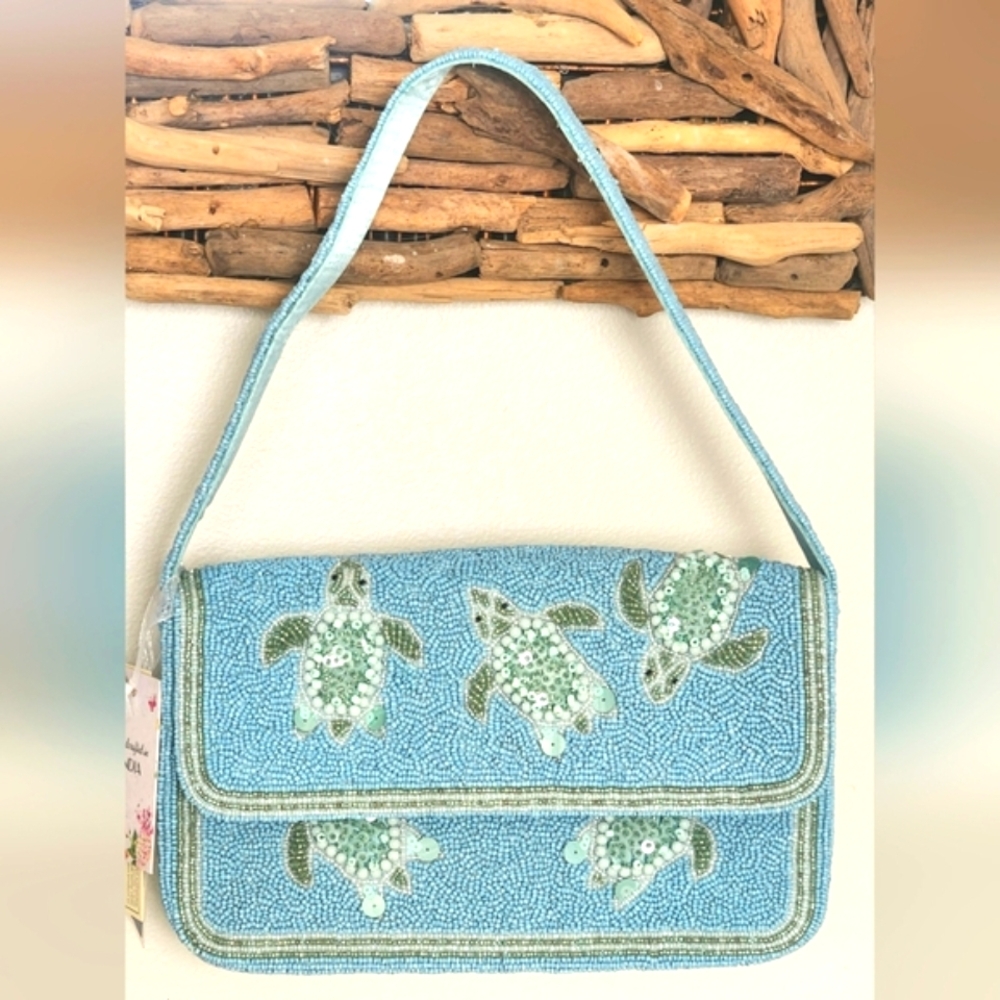 NWT Viral Tiktok Blue Beaded Turtle Turtles Bag Handbag